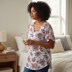 Torrid Women’s Plus Sized Floral Top Blouse Shirt Red Roses 5X